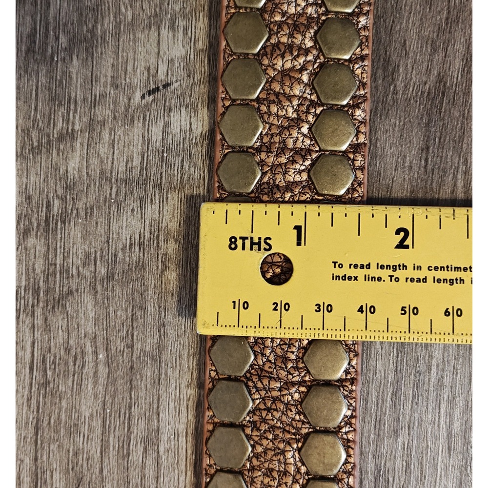 Leatherock Studded Belt Womens M 34 Bronze Metallic Leather Hexagon Buckle 8262 - Picture 9 of 11